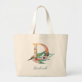 Aangepast bloem D Letter waterverf bladmonogram Grote Tote Bag (Voorkant)