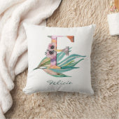Aangepast bloem F letter waterverf bladmonogram Kussen (Deken)