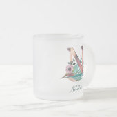 Aangepast bloem N Letter waterverf blad Monogram Matglas Koffiemok (Voorkant rechts)