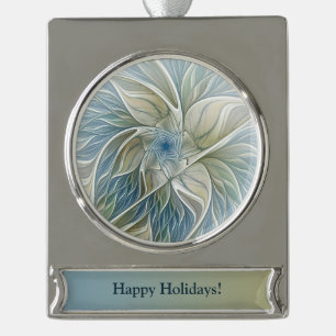 Aangepast bloemendroompatroon abstract blauw khaki verzilverd banner ornament