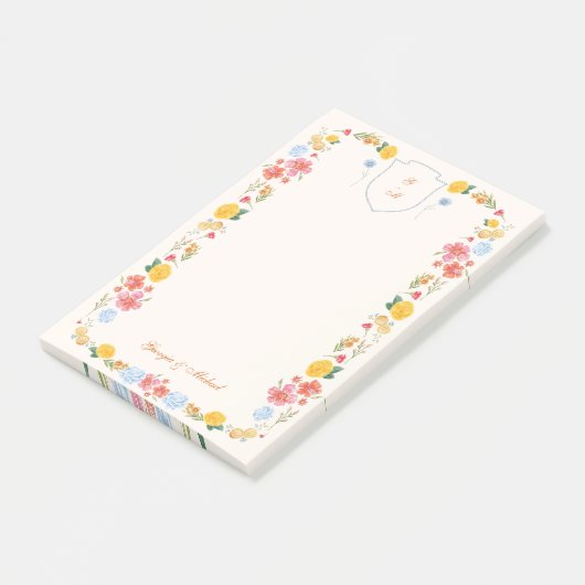 Aangepast bloemengestempeld bruiloftsmonogram post-it® notes (Schuin)