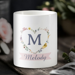 Aangepast Bloemenkransslagader Monogram/Naam Koffiemok