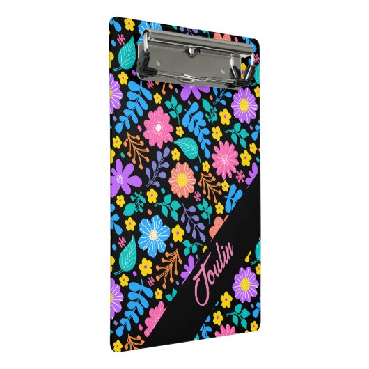 Aangepast bloemenpatroon | Modern kleurrijk monogr Mini Klembord (Schuin)