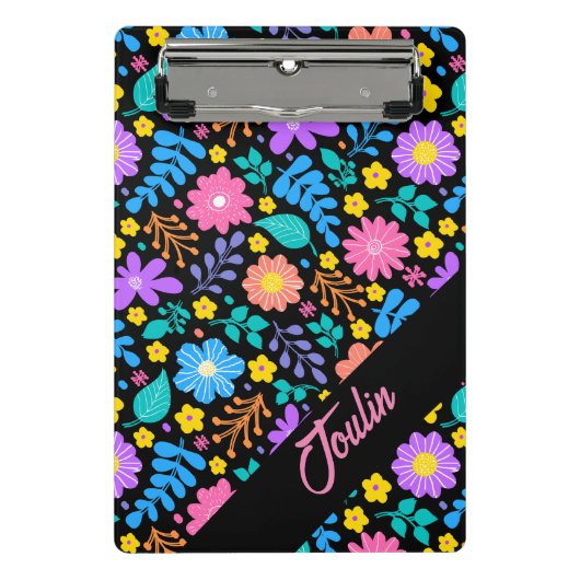 Aangepast bloemenpatroon | Modern kleurrijk monogr Mini Klembord (Voorkant)