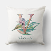 Aangepast bloemenv Letter Waterverfblad Monogram Kussen (Voorkant)