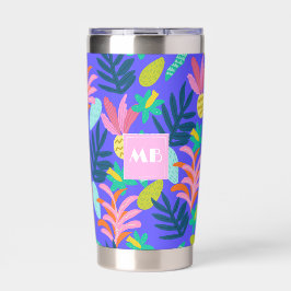 Aangepast bloemmotief blauwe monogram schattig the geïsoleerde drinkbeker