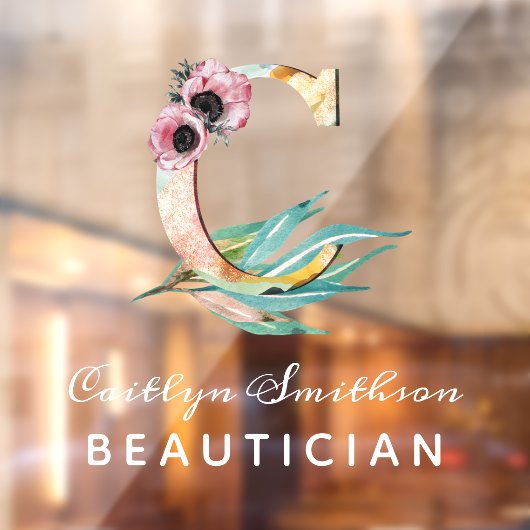 Aangepast bloemmotief C Letter Waterverf Blad Mono Raamsticker (Vel 2)