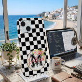 Aangepast bloemmotief met initiaal zwart-wit gerui Case-Mate iPhone case