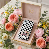 Aangepast bloemmotief met initiaal zwart-wit gerui Case-Mate iPhone case