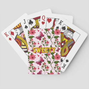 Aangepast bloemmotief met vlinder  pokerkaarten