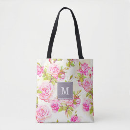 Aangepast Bloempatroon Oude Roos Monogram Canvas t Tote Bag