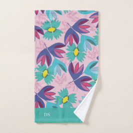 aangepast bloemroze modern monogram feminine handdoek