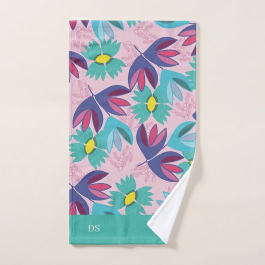 aangepast bloemroze modern monogram feminine handdoek (Handdoek)