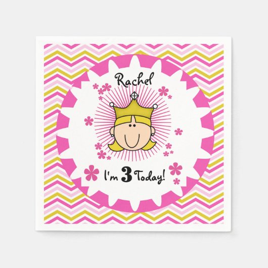 Aangepast blond prinses 3rd Birthday Paper Napkins Servetten (Voorkant)