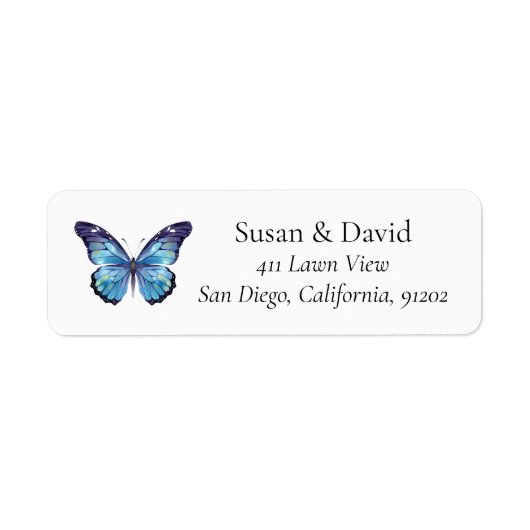 Aangepast Blue Butterfly Retouradres Etiket (Voorkant)