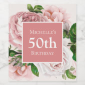 Aangepast Blush Pink Floral 50th Birthday Wijn Etiket (Enkel label)