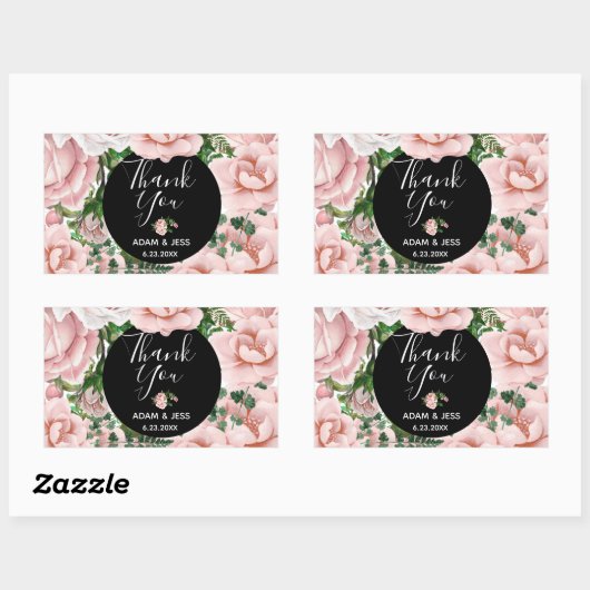 Aangepast Blush Pink Floral Bouquet Dank je Rechthoekige Sticker (Vel)