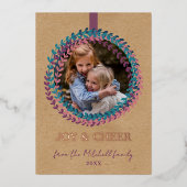 Aangepast Blush Roze Blauwgroen Blauw Groen Wreate Folie Feestdagenkaart (Voorkant)