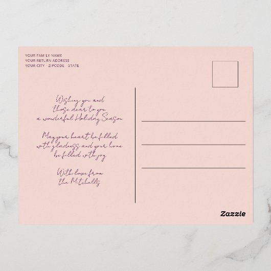 Aangepast Blush Roze Blauwgroen blauw Roos Gold Folie Feestdagen Briefkaart (Achterkant)
