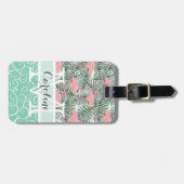 Aangepast Blush roze lamingoenen Palm Leafs Patroo Bagagelabel (Voorkant horizontaal)