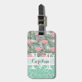 Aangepast Blush roze lamingoenen Palm Leafs Patroo Bagagelabel (Voorkant verticaal)