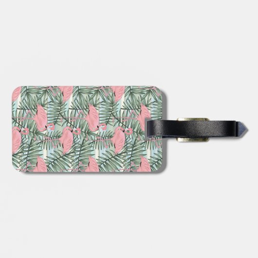 Aangepast Blush roze lamingoenen Palm Leafs Patroo Bagagelabel (Achterkant horizontaal)