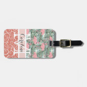 Aangepast Blush roze lamingoenen Palm Leafs Patroo Bagagelabel (Voorkant horizontaal)