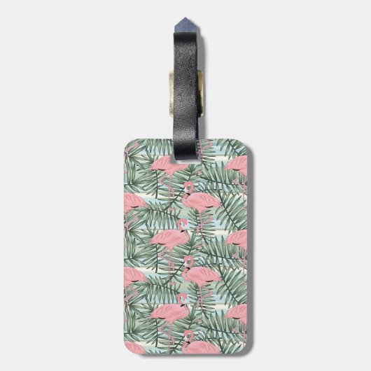 Aangepast Blush roze lamingoenen Palm Leafs Patroo Bagagelabel (Achterkant verticaal)