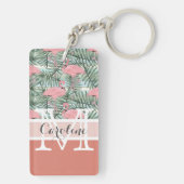 Aangepast Blush roze lamingoenen Palm Leafs Patroo Sleutelhanger (achterkant)