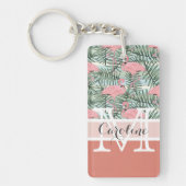 Aangepast Blush roze lamingoenen Palm Leafs Patroo Sleutelhanger (Voorkant)