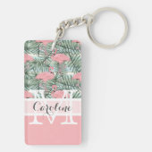 Aangepast Blush roze lamingoenen Palm Leafs Patroo Sleutelhanger (achterkant)
