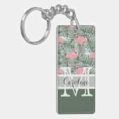 Aangepast Blush roze lamingoenen Palm Leafs Patroo Sleutelhanger (Voorkant Links)