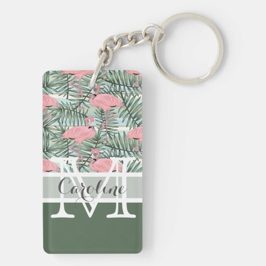 Aangepast Blush roze lamingoenen Palm Leafs Patroo Sleutelhanger (achterkant)