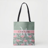 Aangepast Blush roze lamingoenen Palm Leafs Patroo Tote Bag (Voorkant)