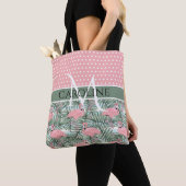 Aangepast Blush roze lamingoenen Palm Leafs Patroo Tote Bag (Dichtbij)