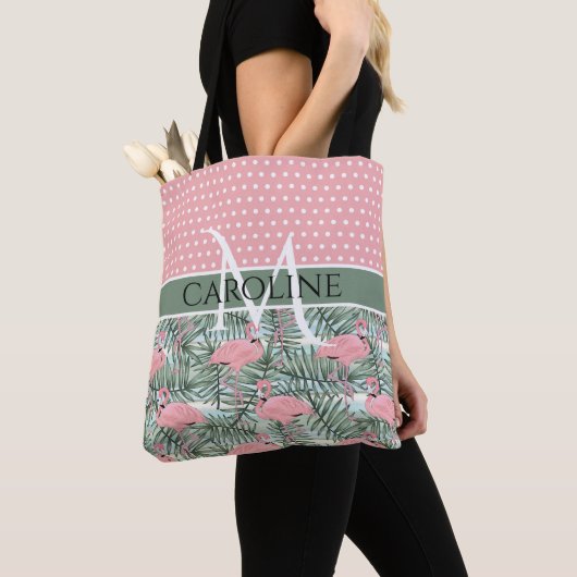 Aangepast Blush roze lamingoenen Palm Leafs Patroo Tote Bag (Dichtbij)