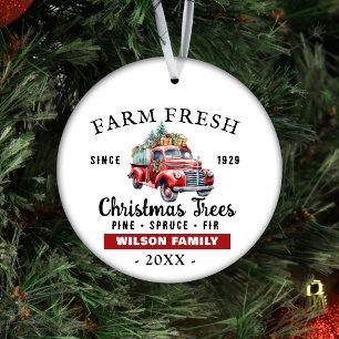 Aangepast Boerderij Verse Rode Vrachtwagen Kerst Keramisch Ornament