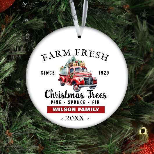 Aangepast Boerderij Verse  Rode Vrachtwagen Kerst Keramisch Ornament