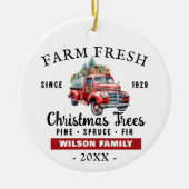 Aangepast Boerderij Verse  Rode Vrachtwagen Kerst Keramisch Ornament (Voorkant)