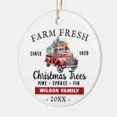 Aangepast Boerderij Verse  Rode Vrachtwagen Kerst Keramisch Ornament (Links)