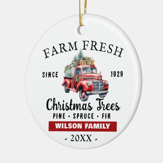 Aangepast Boerderij Verse  Rode Vrachtwagen Kerst Keramisch Ornament (Links)