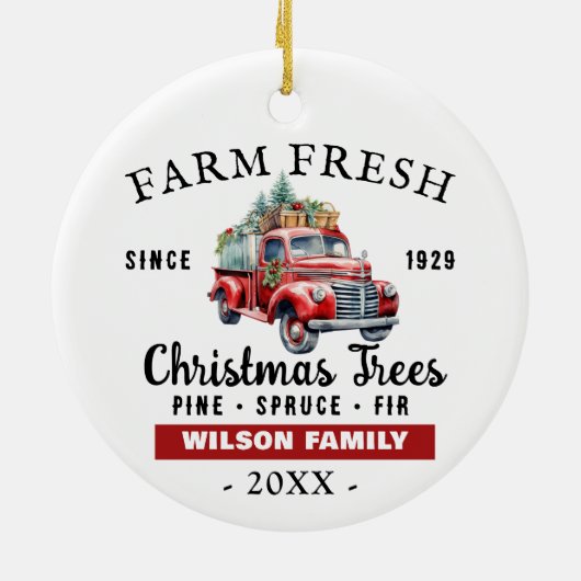 Aangepast Boerderij Verse  Rode Vrachtwagen Kerst Keramisch Ornament (Achterkant)