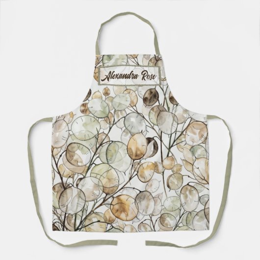 Aangepast Boho Lunaria Waterverfpatroon Botanisch Schort (Voorkant)