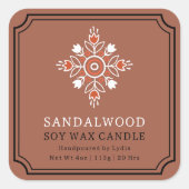 Aangepast Boho Sandelhout Kaarslabel Sjabloon Vierkante Sticker (Voorkant)