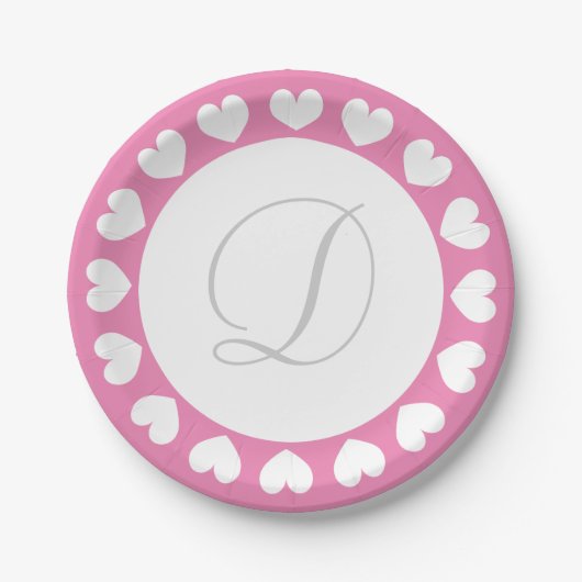 Aangepast bord monogram roze harten papier (Voorkant)
