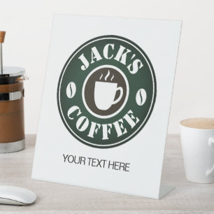 Aangepast bord voor koffiezaak op sokkel reclamebord met voetstuk