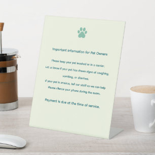 Aangepast bord voor veterinair onderzoekkamerbelei reclamebord met voetstuk