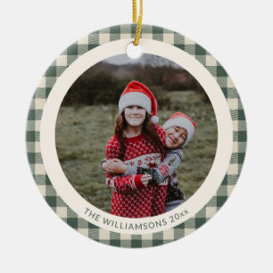 Aangepast bosgroen geruit rustiek foto Kerstmis Keramisch Ornament
