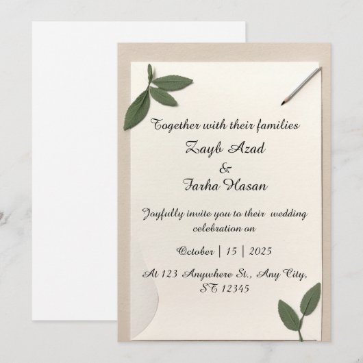 Aangepast botanisch briefpapier | Elegante printba Aankondiging (Voorkant / Achterkant)