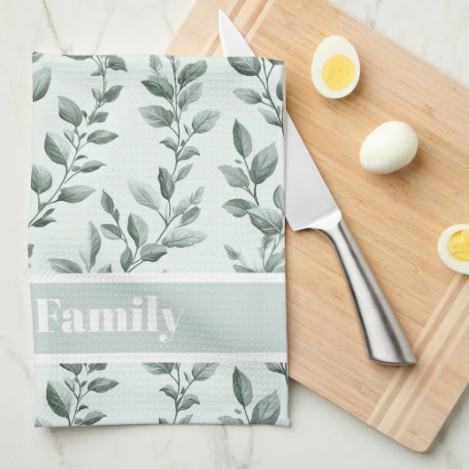Aangepast botanisch groen bladpatroon theedoek (Quarter Fold)